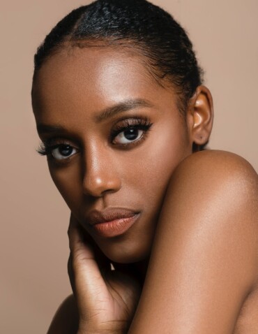 Black female model showing her shoulder