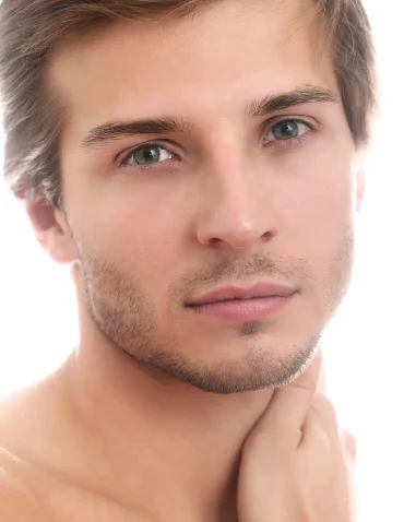 handsome man with light eyes, close up