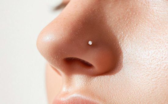 Close-up of a nostril piercing with a small crystal stud.